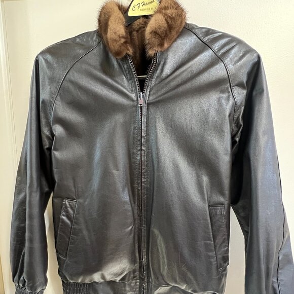 Reversible Dark Brown Leather and Mink Fur Jacket with pockets - Vintage Size 2 - Picture 1 of 11